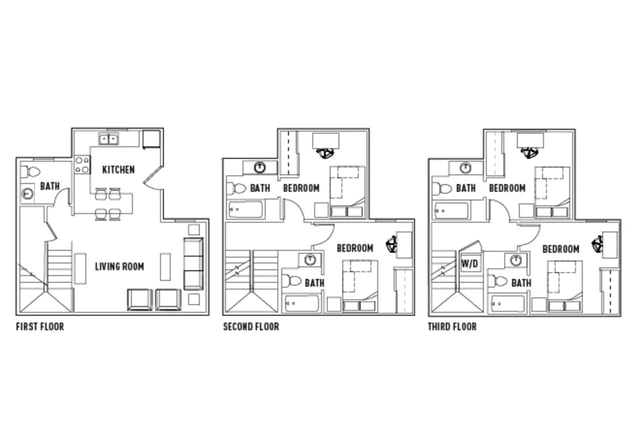 Floor plan with kitchen living room bedrooms baths floor plan at Villas at Chestnut Ridge in Buffalo Student Accommodation