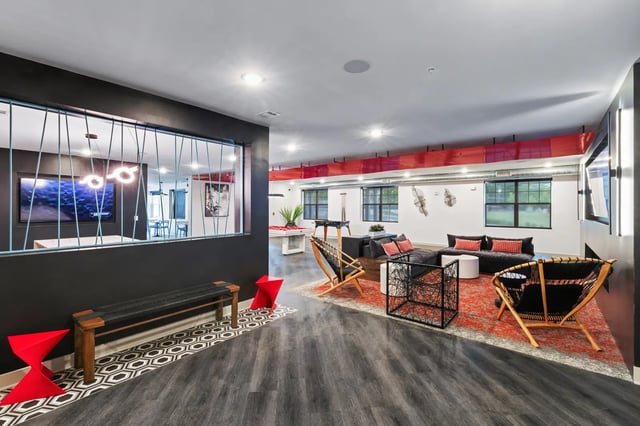 Modern lounge with pool table and seating living room at Atlas Athens in Athens Student Accommodation