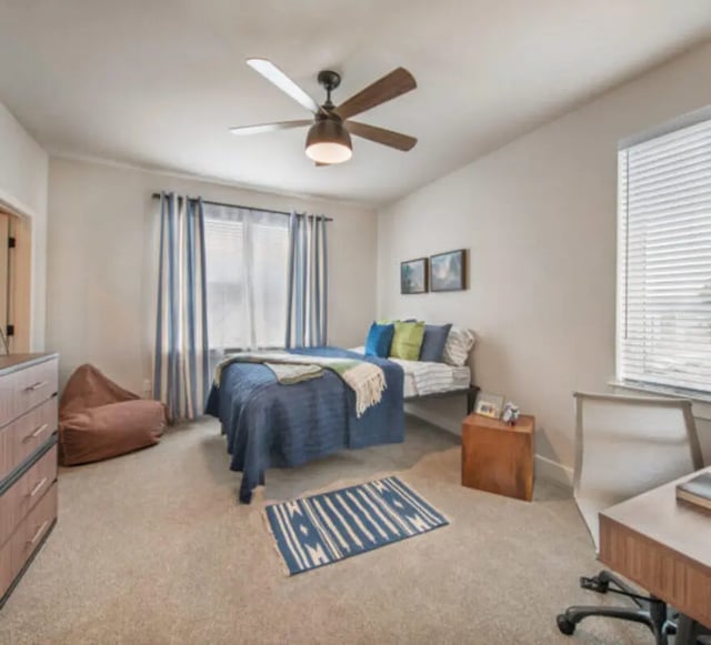 Bed desk rug fan bean bag bedroom at The Yards at Old State in State College Student Accommodation