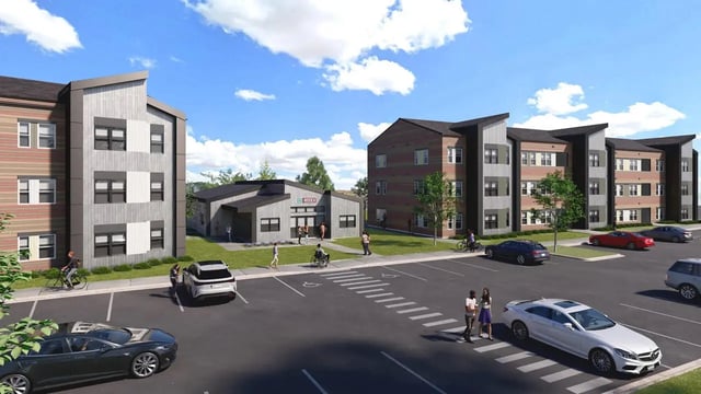Modern apartment buildings with cars parking exterior at The Annex of Pullman in Pullman Student Accommodation