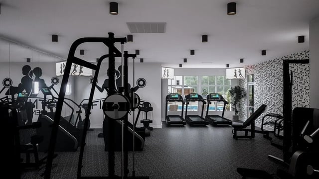 Gym equipment treadmills weights pool view gym at The Asher in Tallahassee Student Accommodation