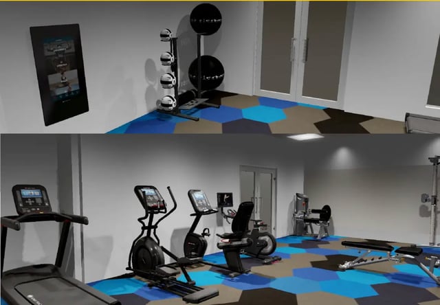 Gym equipment including treadmills and bikes playing area at The Tate on Howard in Kalamazoo Student Accommodation