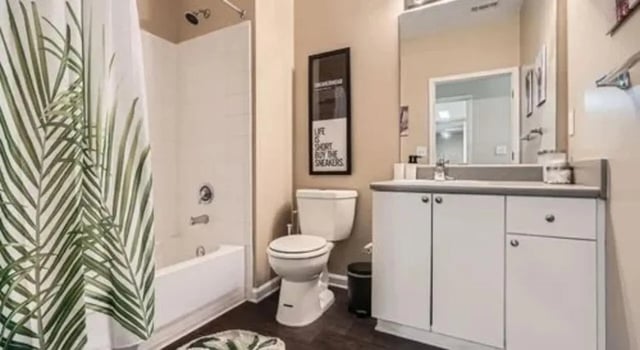 Shower tub toilet vanity and sink bathroom at The Flats at Atlantic Station in Atlanta Student Accommodation