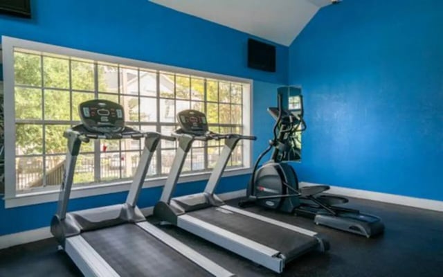 Two treadmills and elliptical machine gym at The Pointe at Central in Orlando Student Accommodation