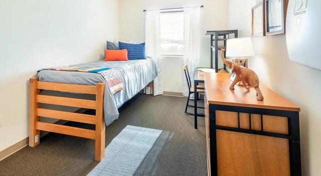 Bed desk lamp and elephant decoration bedroom study area at 100 Midtown in Atlanta Student Accommodation