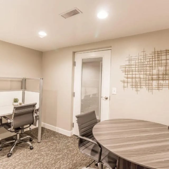 Desks chairs glass door art study area at Campus Way in Provo Student Accommodation