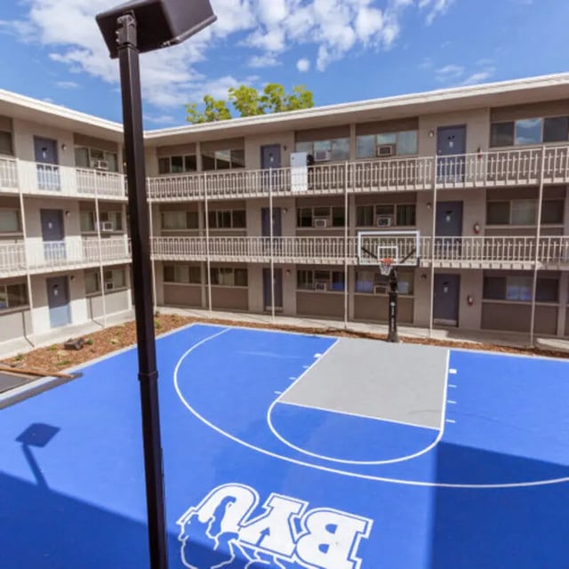 Apartment building basketball court exterior at Campus Way in Provo Student Accommodation