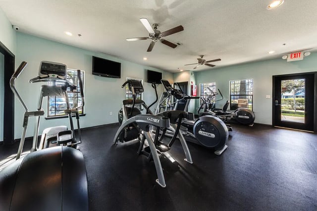 Ellipticals treadmills and exercise machines fitness room at The Reserve at College Station in College Station Student Accommodation