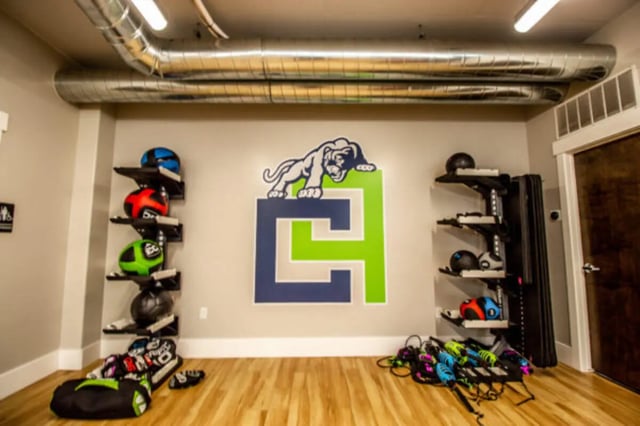 Weights and sports equipment storage recreation area at CollegePlace Provo in Provo Student Accommodation