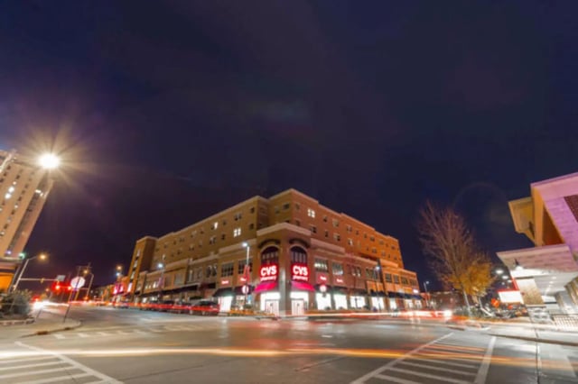 Building with CVS pharmacy lights exterior at CollegePlace Uptown