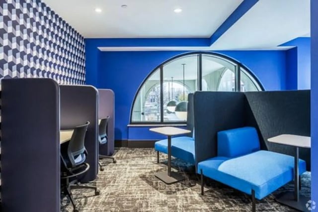 Private study carrels with chairs and tables study area at Vic Village South in Ann Arbor Student Accommodation