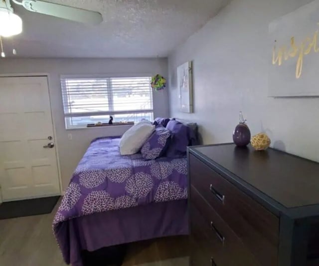 Purple bed white pillows dresser bedroom at Capri Eugene Apartments in Eugene Student Accommodation
