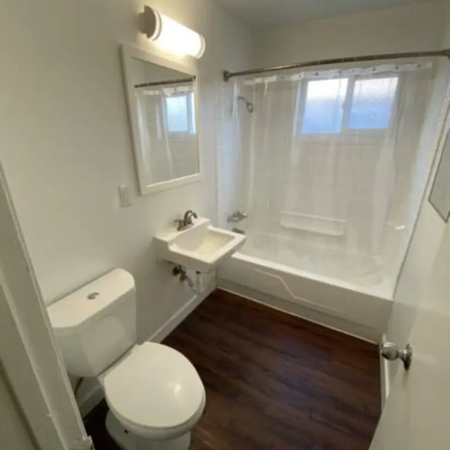 Toilet sink bathtub shower curtain bathroom at Capri at Isla Vista Apartments in Isla Vista Student Accommodation