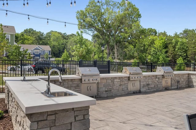 Grills and sink area outdoor amenity area at Aspen Heights University City in Charlotte Student Accommodation