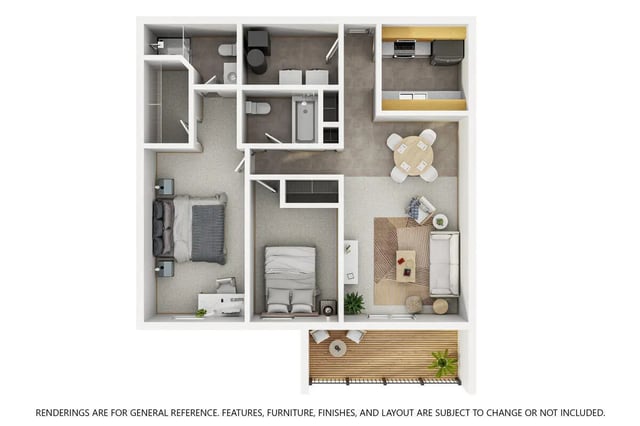 Two bedrooms two bathrooms kitchen living area exterior at The Grove at Mankato in Mankato Student Accommodation