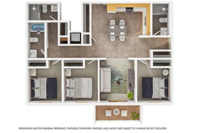Three bedrooms two bathrooms kitchen living area exterior at The Grove at Mankato in Mankato Student Accommodation