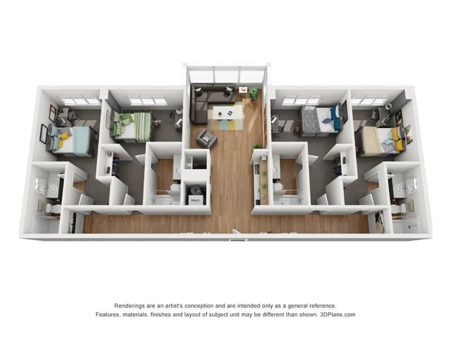 Four bedrooms study desks living room floor plan at UnionWest Student Living in Orlando Student Accommodation