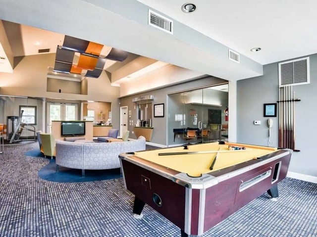 Pool table sofas and TV lounge area at Campus Pointe in Kent Student Accommodation