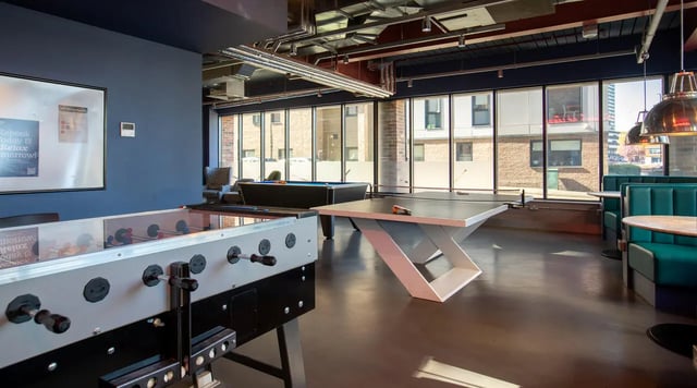 Foosball table ping pong pool table seating area recreation area at The Bridge Phase II in Newcastle Upon Tyne Student Accommodation