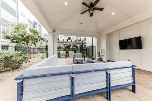 Sectional sofa television outdoor lounge area at URSA in Waco Student Accommodation