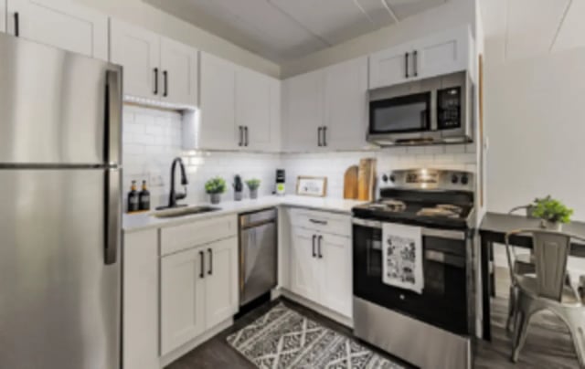 Stainless steel fridge oven cabinets sink kitchen at Victory at Burcham Woods (731) in East Lansing Student Accommodation