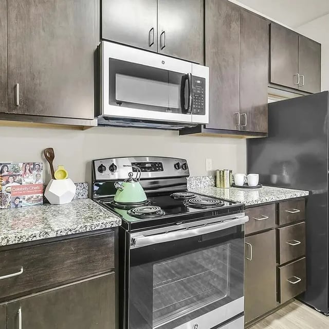 Modern kitchen with stainless steel appliances and cabinetry kitchen at 930 NoMo in Charleston Student Accommodation