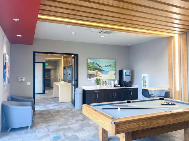 Pool table coffee station seating area Image at 940 North in Spokane Student Accommodation