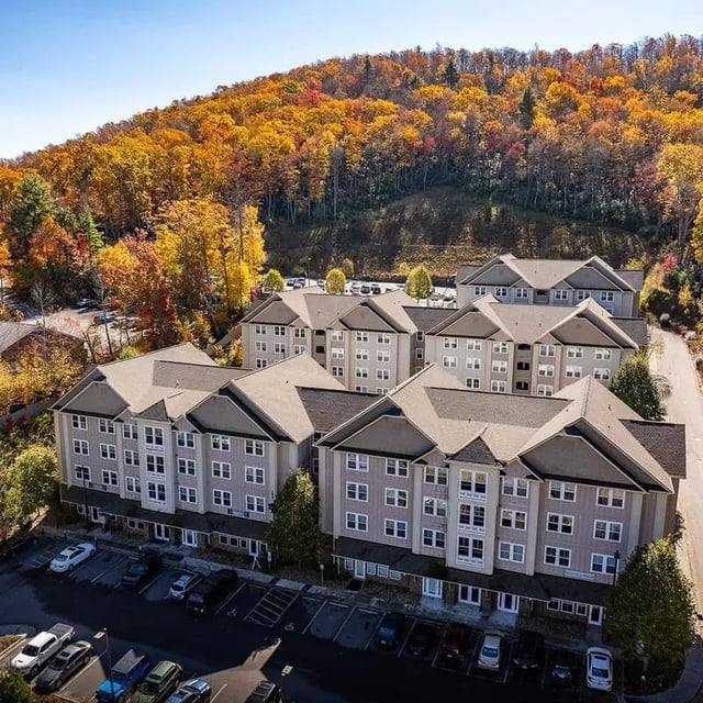 Apartment buildings in autumn exterior at Boone Student Living in Boone Student Accommodation