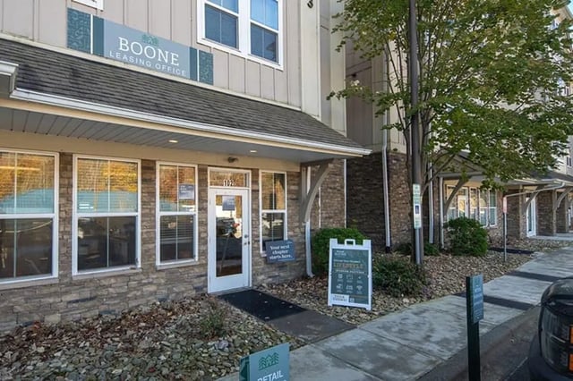 Boone leasing office signage entrance exterior at Boone Student Living in Boone Student Accommodation