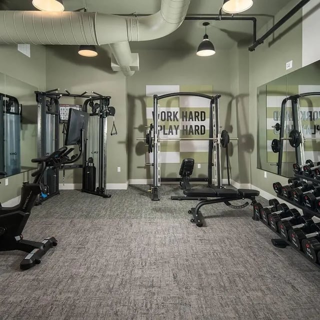 Gym equipment and weights gym area at Boone Student Living in Boone Student Accommodation