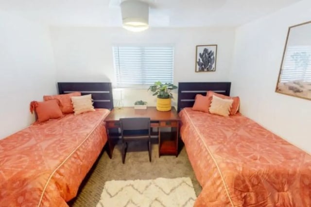 Two beds desk plants and rug bedroom at Glenwood Apartments in Provo Student Accommodation