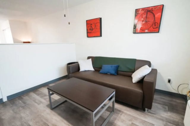 Sofa coffee table art two pictures living room at Apple Lane Apartments in Lawrence Student Accommodation