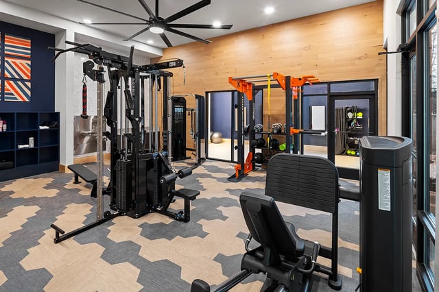Multi-station gym weight machines and workout equipment gym at Dockside Clemson in Clemson Student Accommodation