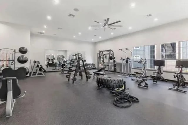 Weight machines treadmills large tire ropes gym at Mirage San Marcos in San Marcos Student Accommodation