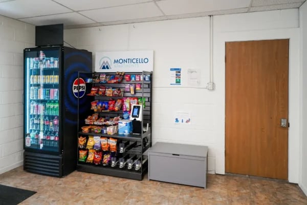 Vending machines snacks and a storage chest communal area at Monticello Apartments in Provo Student Accommodation
