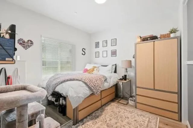 Bed with drawers wardrobe bedside table bedroom at Summit SLO in San Luis Obispo Student Accommodation