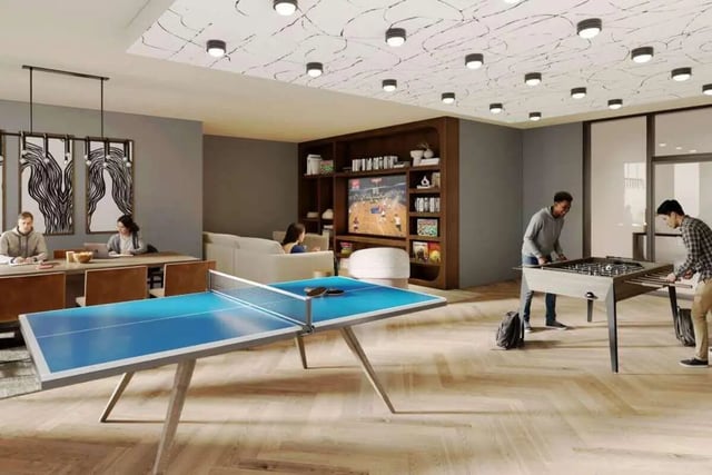 Ping pong and foosball tables living room at Mazza GrandMarc in College Park Student Accommodation