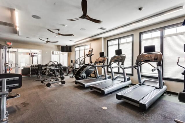 Treadmills and weight racks gym at Stadium View in Ames Student Accommodation