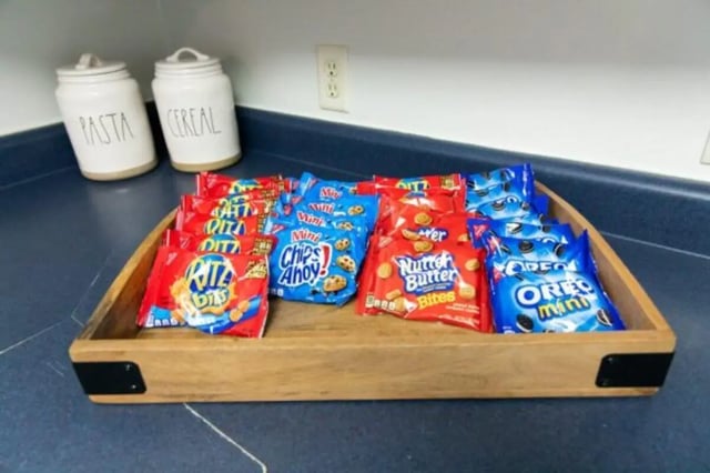 Snack tray with Oreos Ritz Chips Ahoy Nutter Butter kitchen at Nauvoo House Apartments in Rexburg Student Accommodation