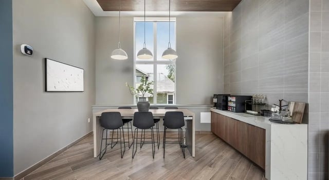 Dining table with chairs coffee station kitchen at Unite Student Housing in Salt Lake City Student Accommodation