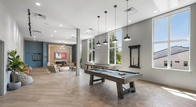 Billiard table shuffleboard and lounge area living room at Unite Student Housing in Salt Lake City Student Accommodation