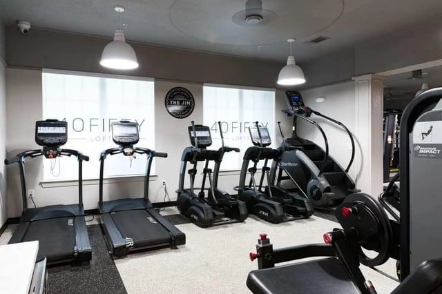 Treadmills ellipticals and stair climber machine gym at 4050 Lofts in Tampa Student Accommodation