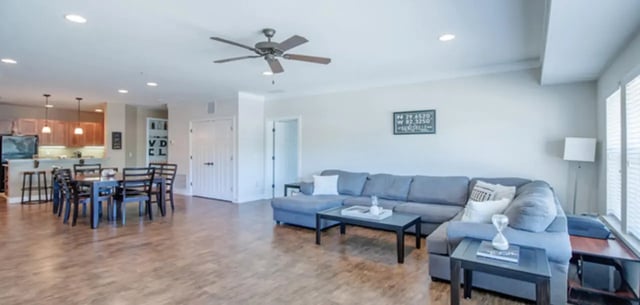 Sofa dining table kitchen and living room at Archstone Luxury Apartments in Gainesville Student Accommodation