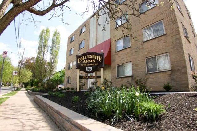 Collegiate Arms apartments building exterior landscaping exterior at Collegiate Arms in State College Student Accommodation