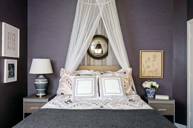 Bed with canopy pillows and lamps bedroom at The Vic in Greensboro Student Accommodation
