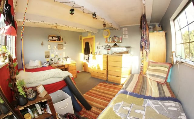 Bed desk dresser and window bedroom at Berkeley Student Cooperative - Affordable Student Housing Co-op in Berkeley Student Accommodation