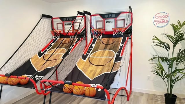 Two basketball arcade games with balls playing area at 1476 W 35th St in Los Angeles Student Accommodation
