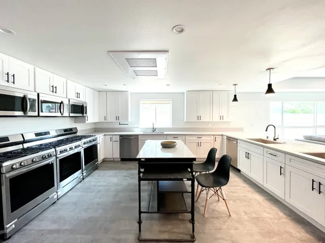Modern kitchen with island and stainless steel appliances kitchen at 1587 W 35th St in Los Angeles Student Accommodation