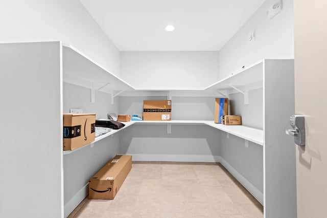 Shelves with boxes and packages storage room at Mountainaire Boulder in Boulder Student Accommodation