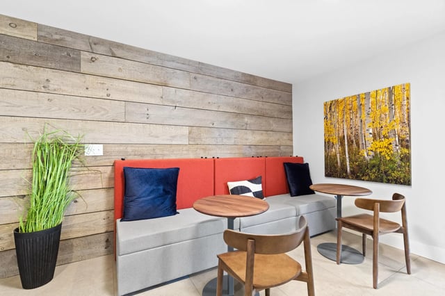 Sofa tables chairs plant artwork living room at Mountainaire Boulder in Boulder Student Accommodation